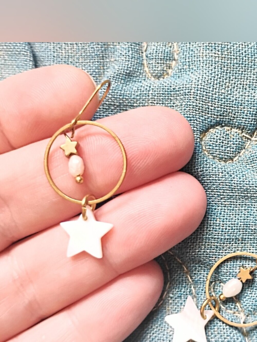 Celestial Pearl Star Earrings - Picture 3 of 4